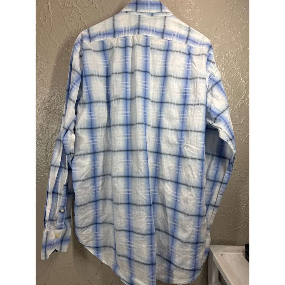 Jack Stone‎ Thomas Dean Mens Blue White Plaid Long Sleeve Button Down Shirt - Picture 4 of 5